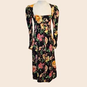 Reclaimed Vintage Black Floral Cottagecore Midi Tea Dress Size 2